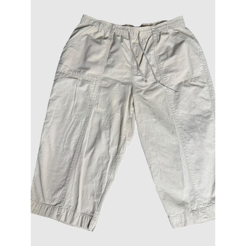 Karen Scott Womens 0X Off White Cotton Elastic Waist Drawstring Cropped Pants